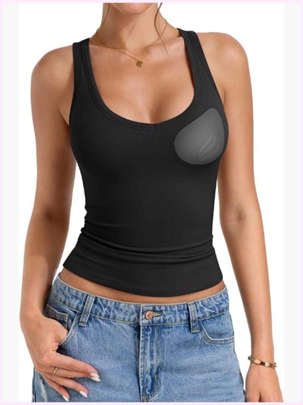 Padded Tank Top Scoop Neck Double Lined Sleeveless with Built in Bra Slim Basic